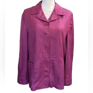 𝅺EMBASSY Row Pure Linen Size 10 Plum Blazer. Two Faux Front Pockets